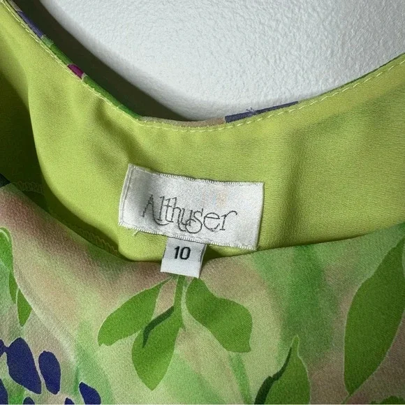 Vintage Green Floral Midi Slip Dress with Purple & Blue Accents - Picture 5 of 10